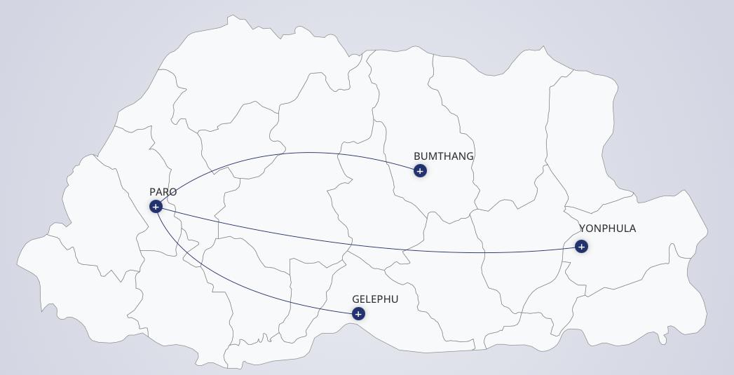 Drukair’s Domestic Route map
